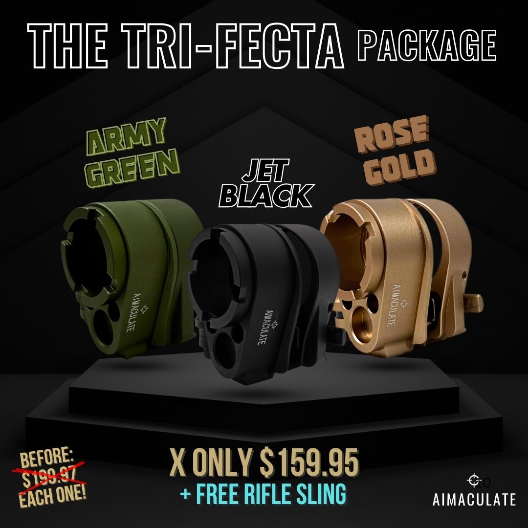 The TRI-FECTA Package: x1 Army Green x1 JetBlack x1 Rose Gold Aimaculate™ Folding Stock Adapters (X3)